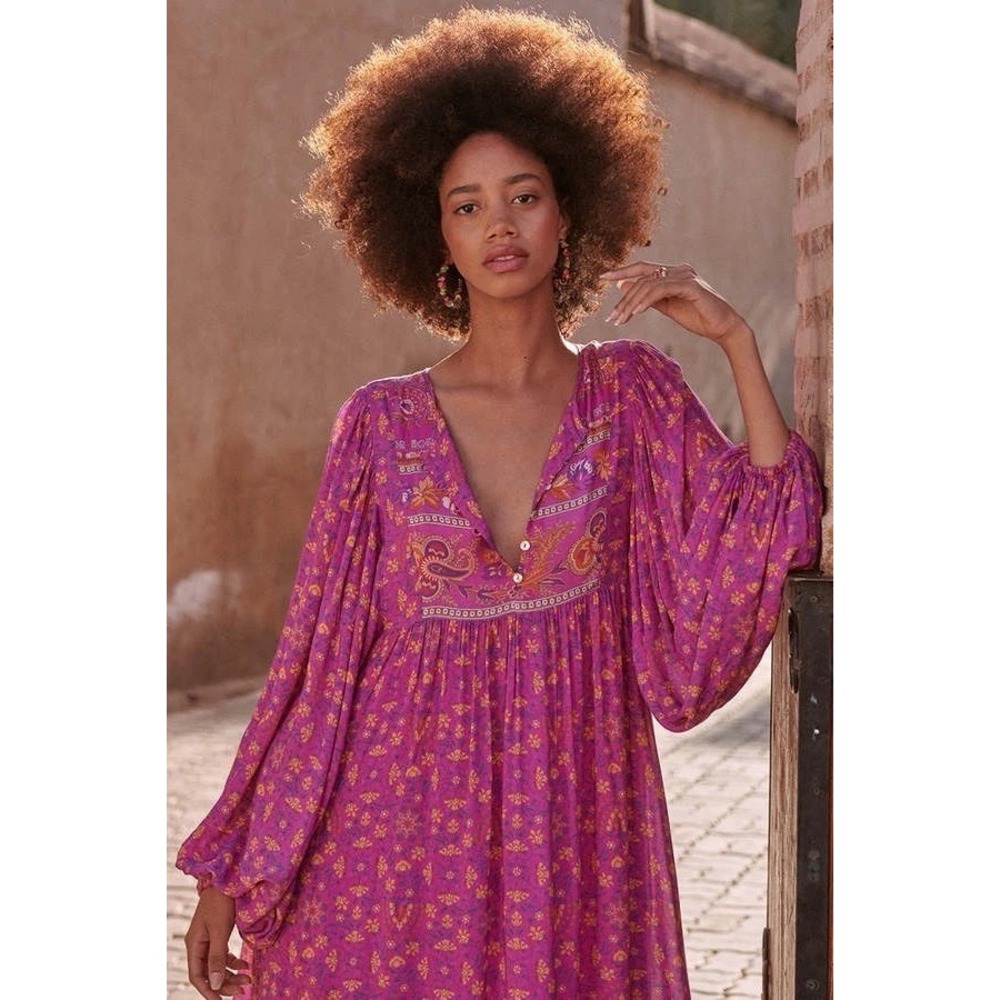 Spell & The Gypsy Madame Peacock Boho Dress Women XXL Boysenberry Pink Floral